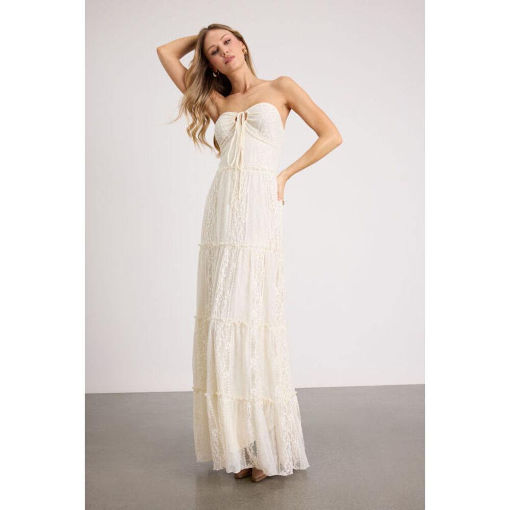 Lulus Nora Ivory Lace Strapless Tiered Maxi Dress White - Size L